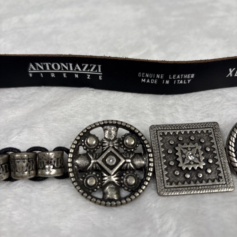 Italian Leather Belt Women's Sz XL Black Concho Medallion Antoniazzi Firenze